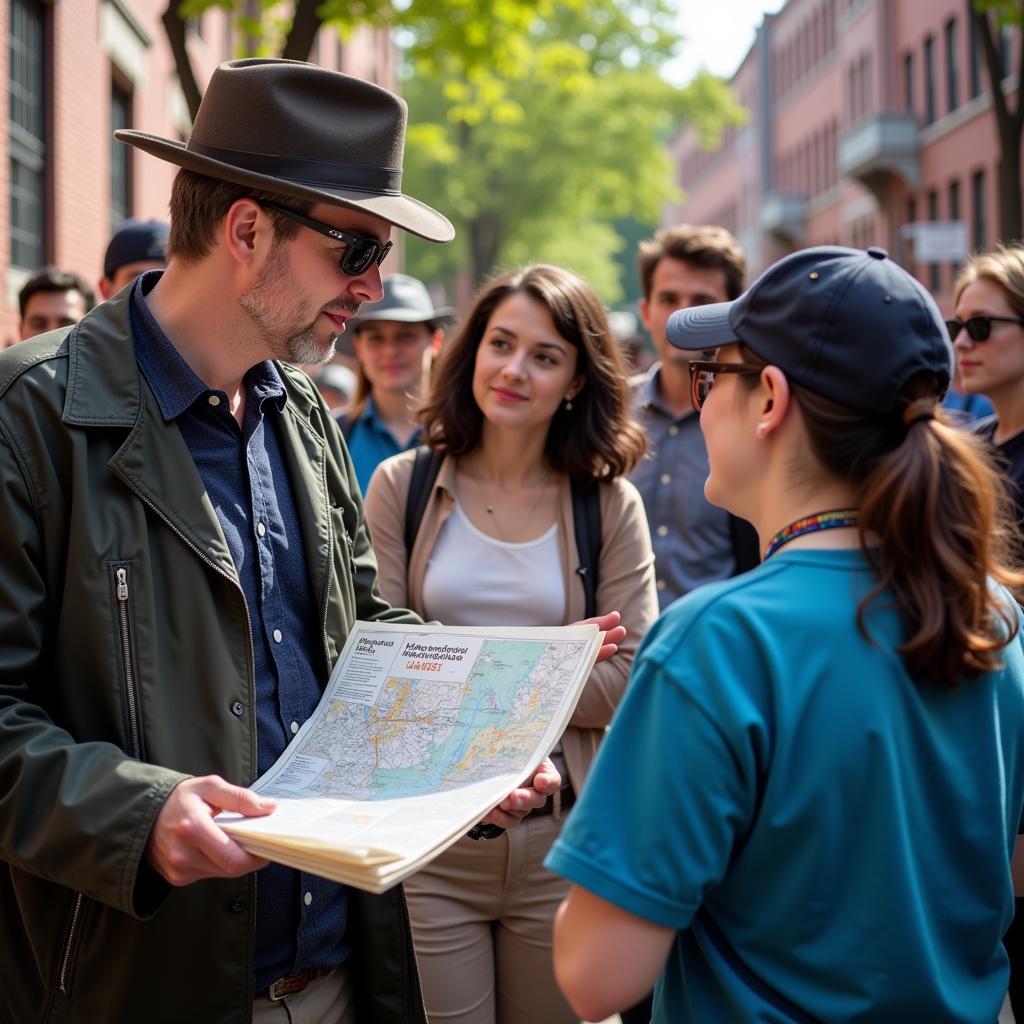 A Spanish-speaking guide explaining the Freedom Trail