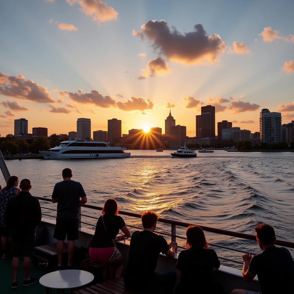 Enjoying a sunset cruise in Boston Harbor