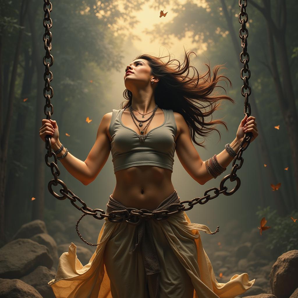 Woman breaking free from chains