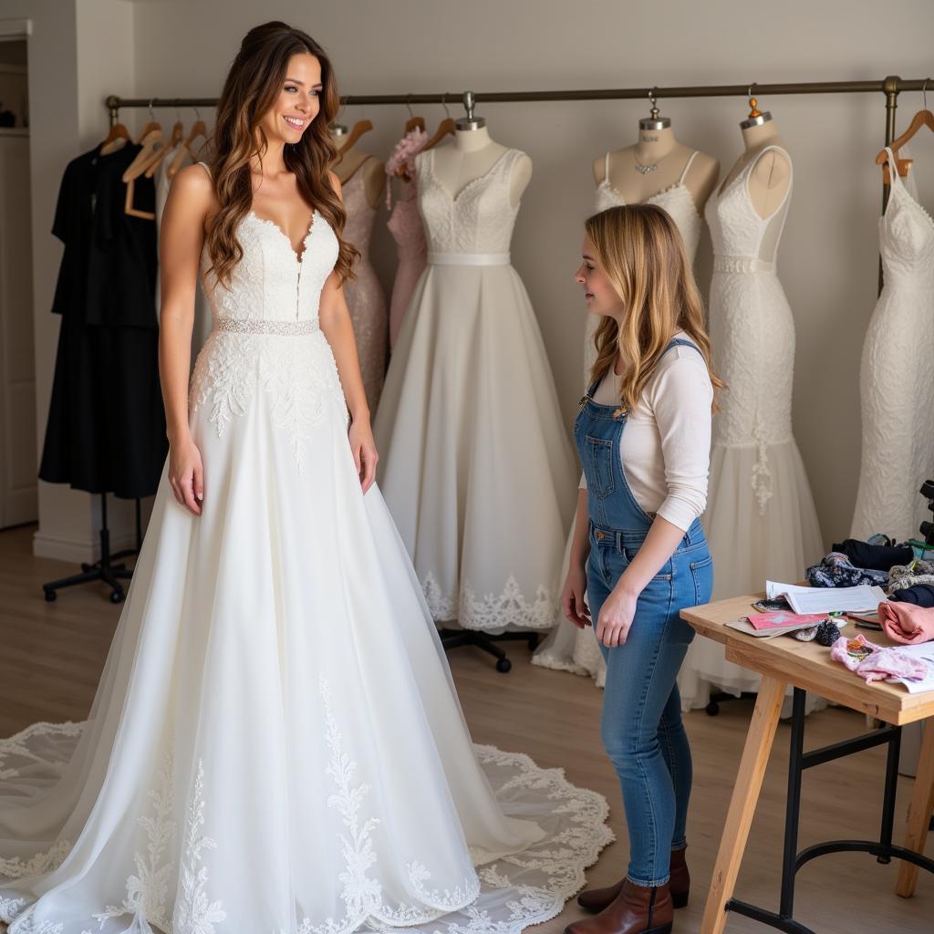 Bride Getting Wedding Dress Fitted