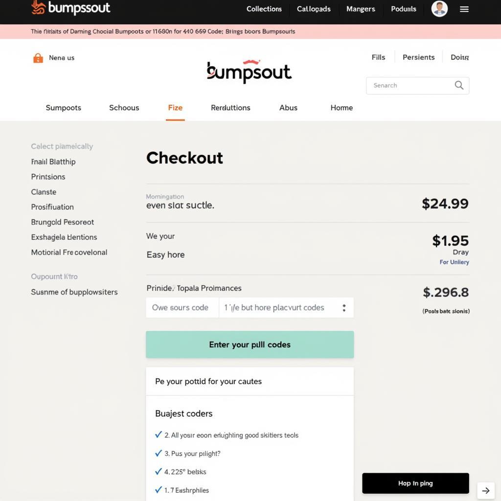 Bumpsuit online checkout page with a discount code field