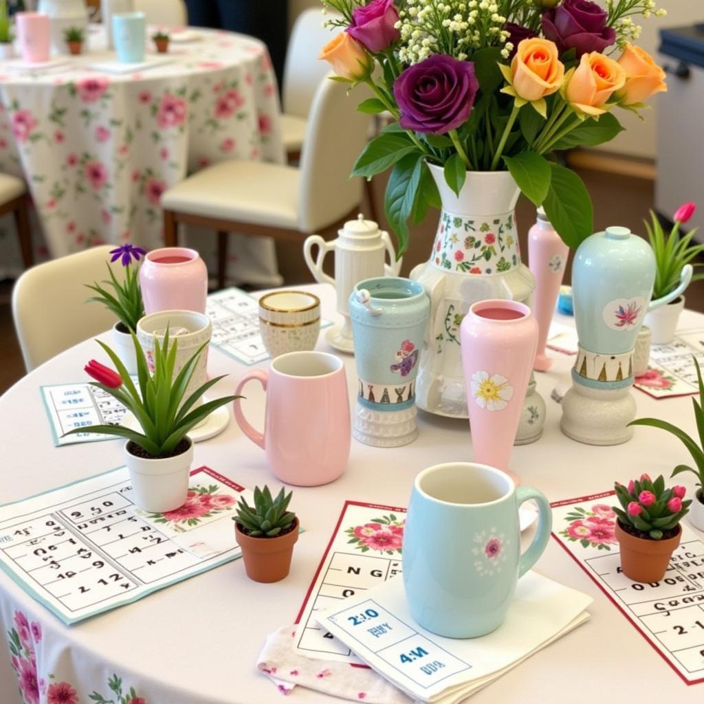 Bunco Prize Table with Spring Decorations