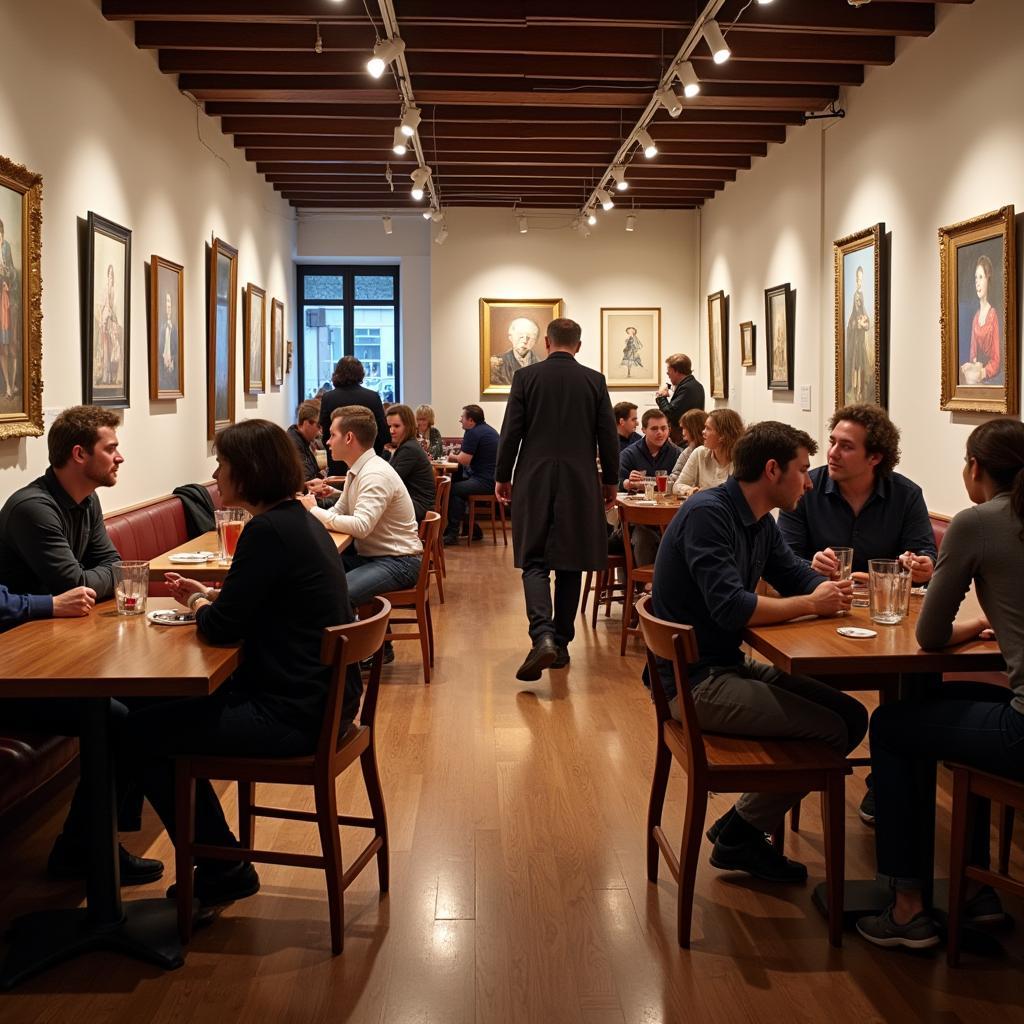 Bustling Museum Cafe with Visitors