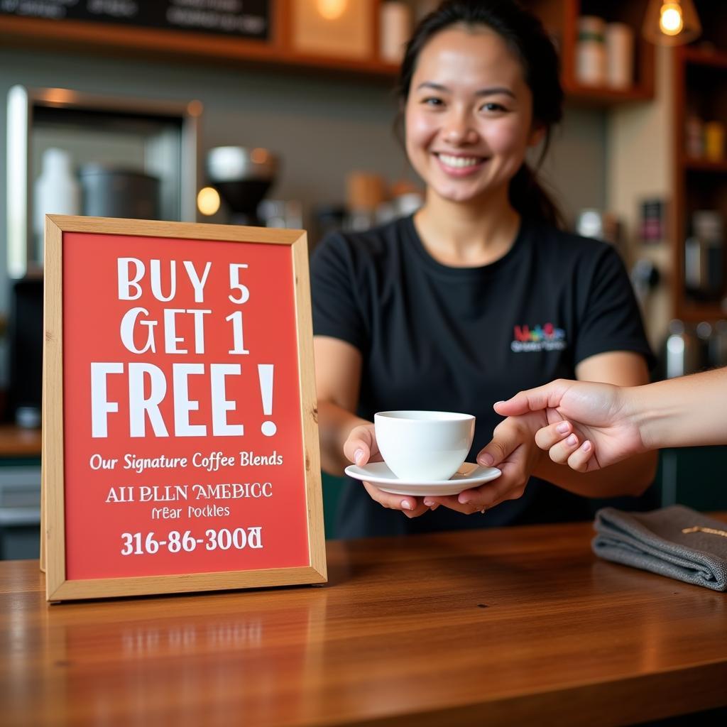 Coffee Shop Promotion Offering Buy 5 Get 1 Free Deal