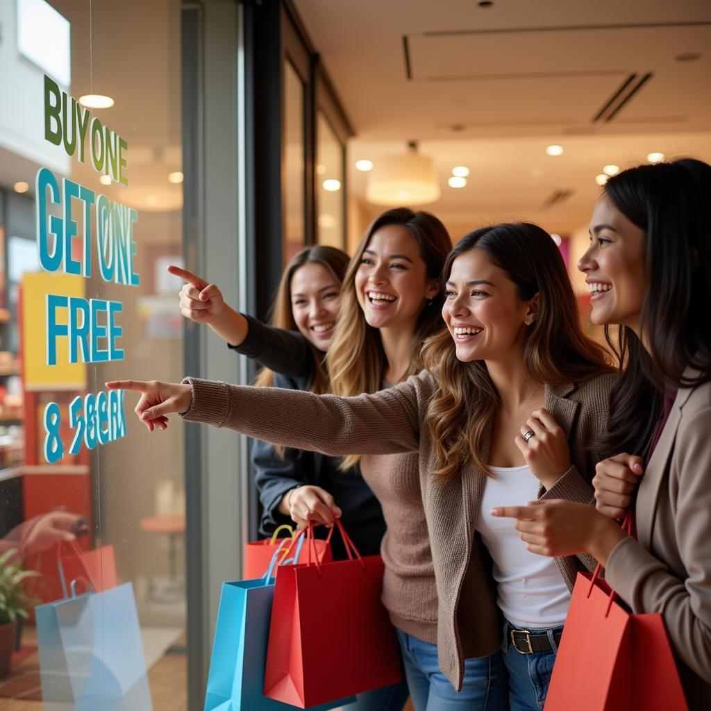 Customers reacting positively to a BOGO sign