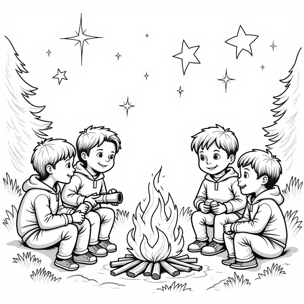 Camping Coloring Pages: Campfire Stories