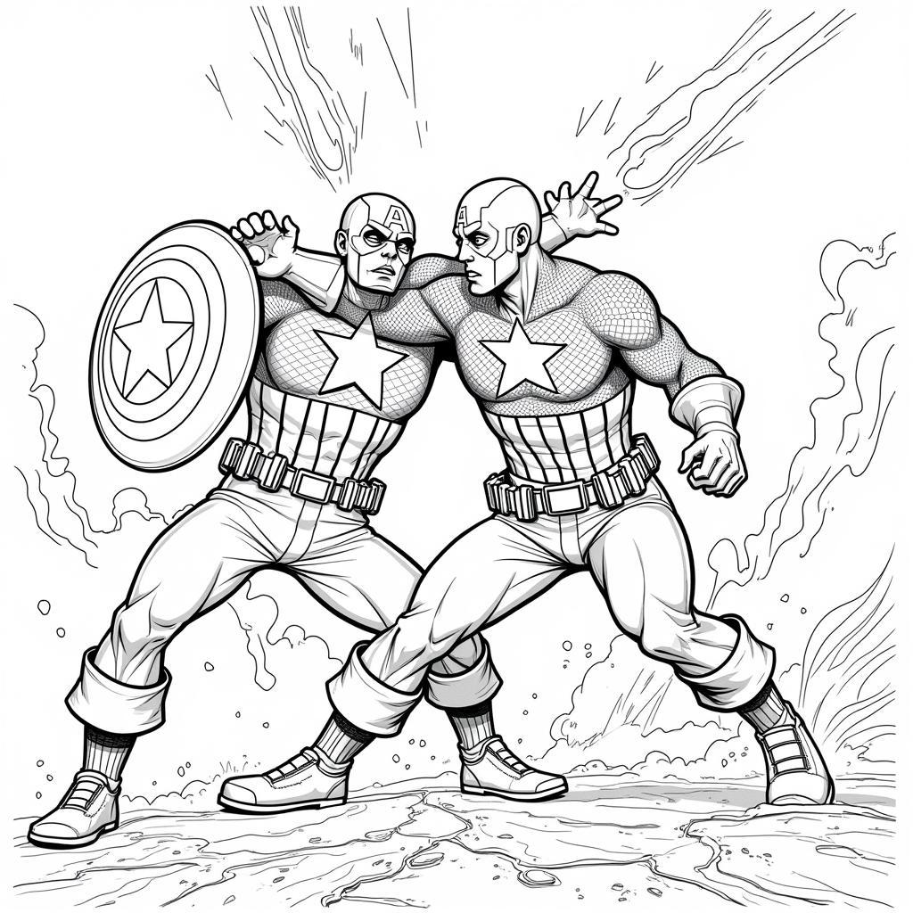 Captain America battling Red Skull