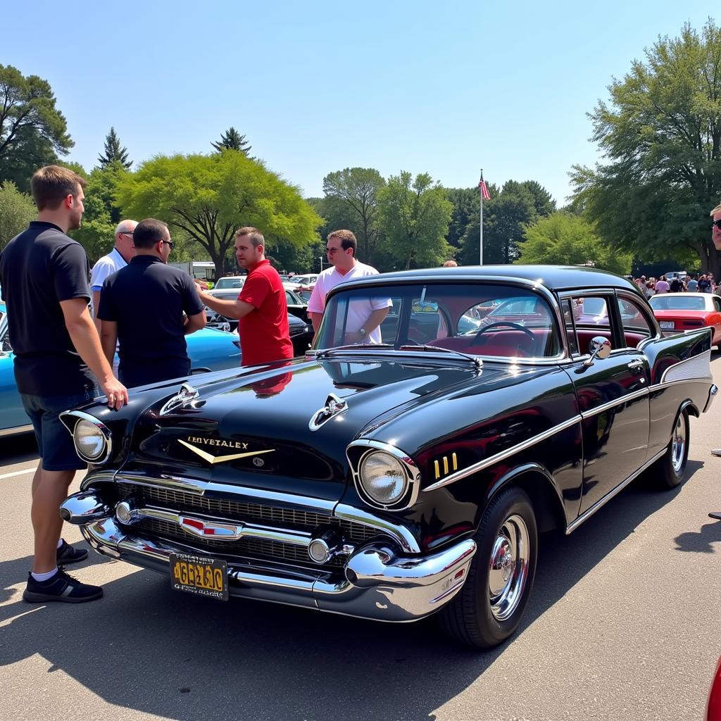 Car Enthusiasts Engage in Conversation at a Melbourne Car Show