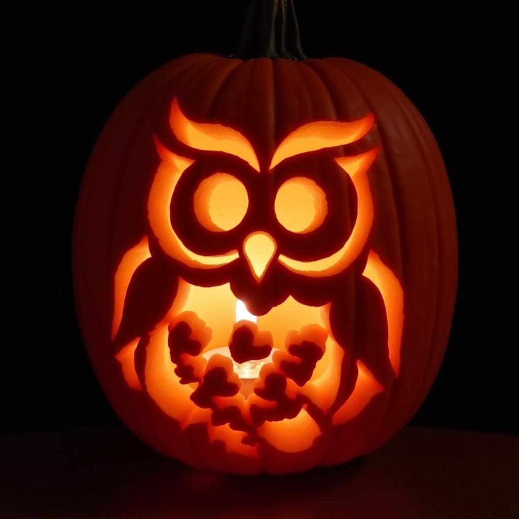 Carved Owl Pumpkin with Lighting