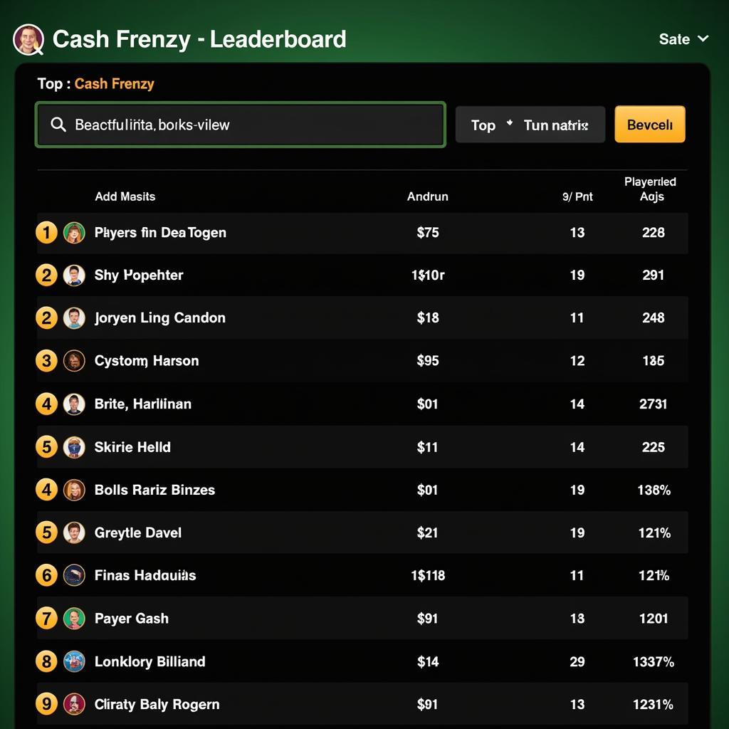 Cash Frenzy Tournament Leaderboard