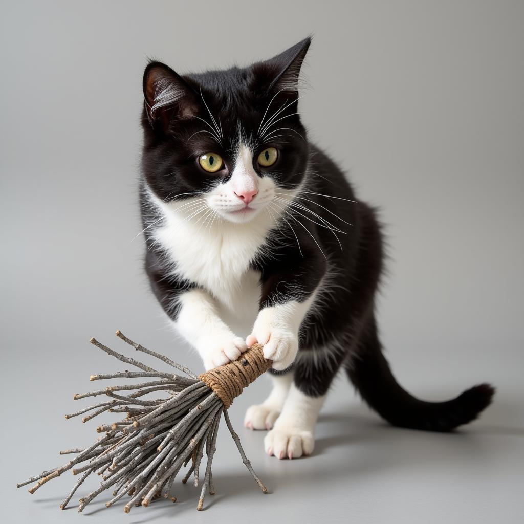 Cat Playing with Silver Vine Toy