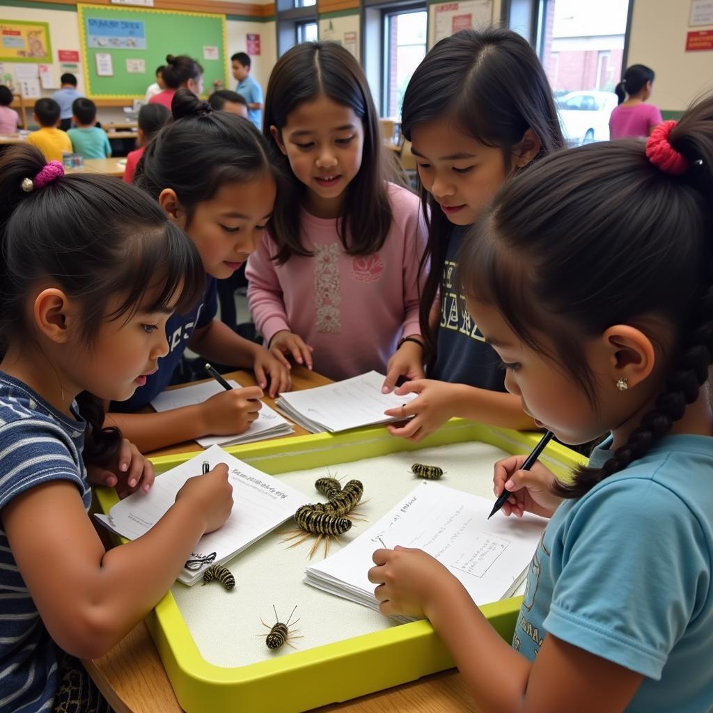 Students Observing and Recording Caterpillar Behavior