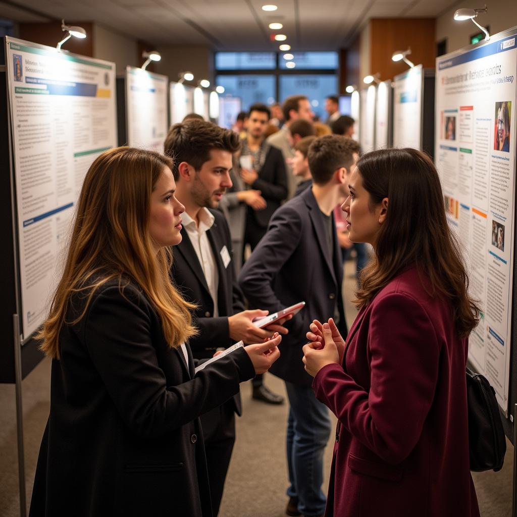 Researchers discussing during the poster session