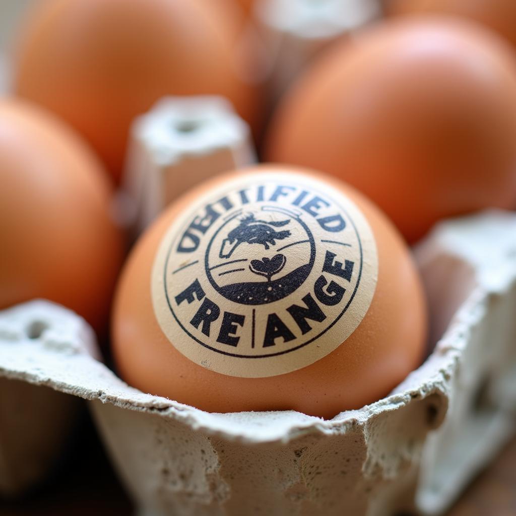 Close-up of a Certified Free Range Egg Label