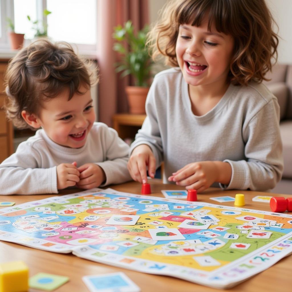 Child learning sight words with an engaging board game.