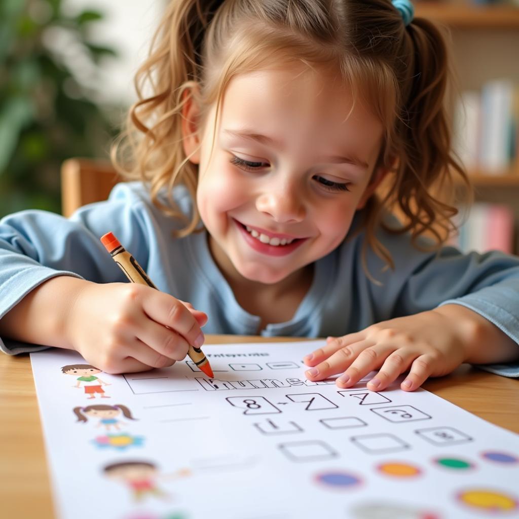 Child Practicing Phone Number with Worksheet