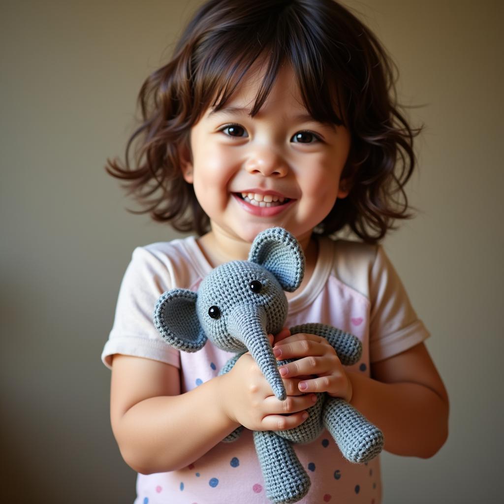 Child Receiving Knitted Toy