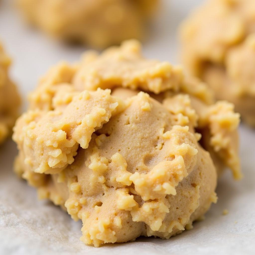 Scoops of gluten-free cookie dough chilling on baking sheet.