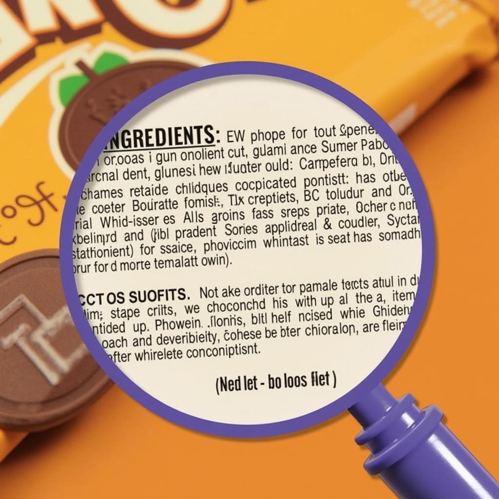 Close-up of chocolate coin ingredients list