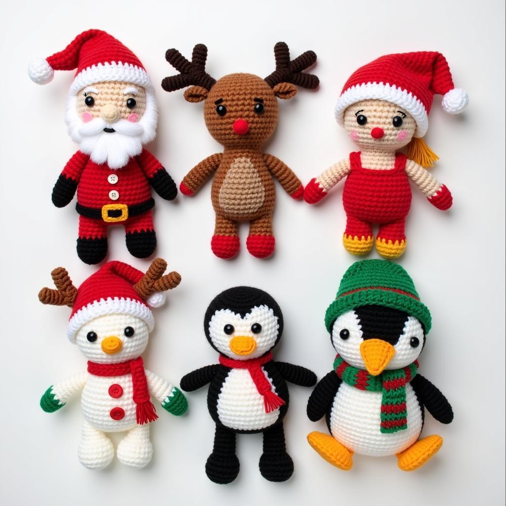 A collection of amigurumi Christmas characters