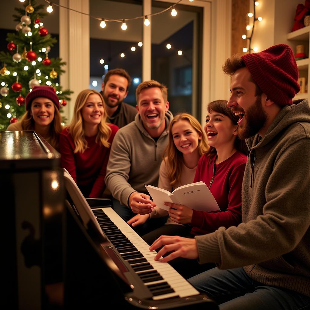 Group of People Singing Christmas Carols Together