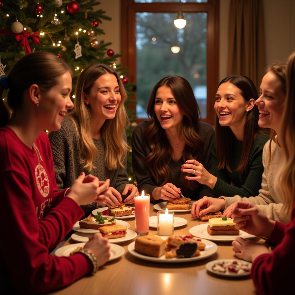 Group of friends enjoying Christmas charades party