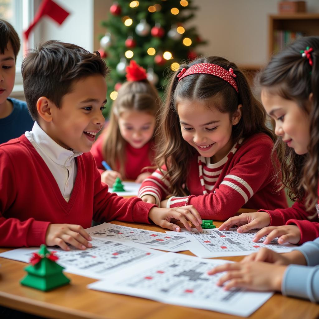 Children Participating in a Christmas Crossword Competition