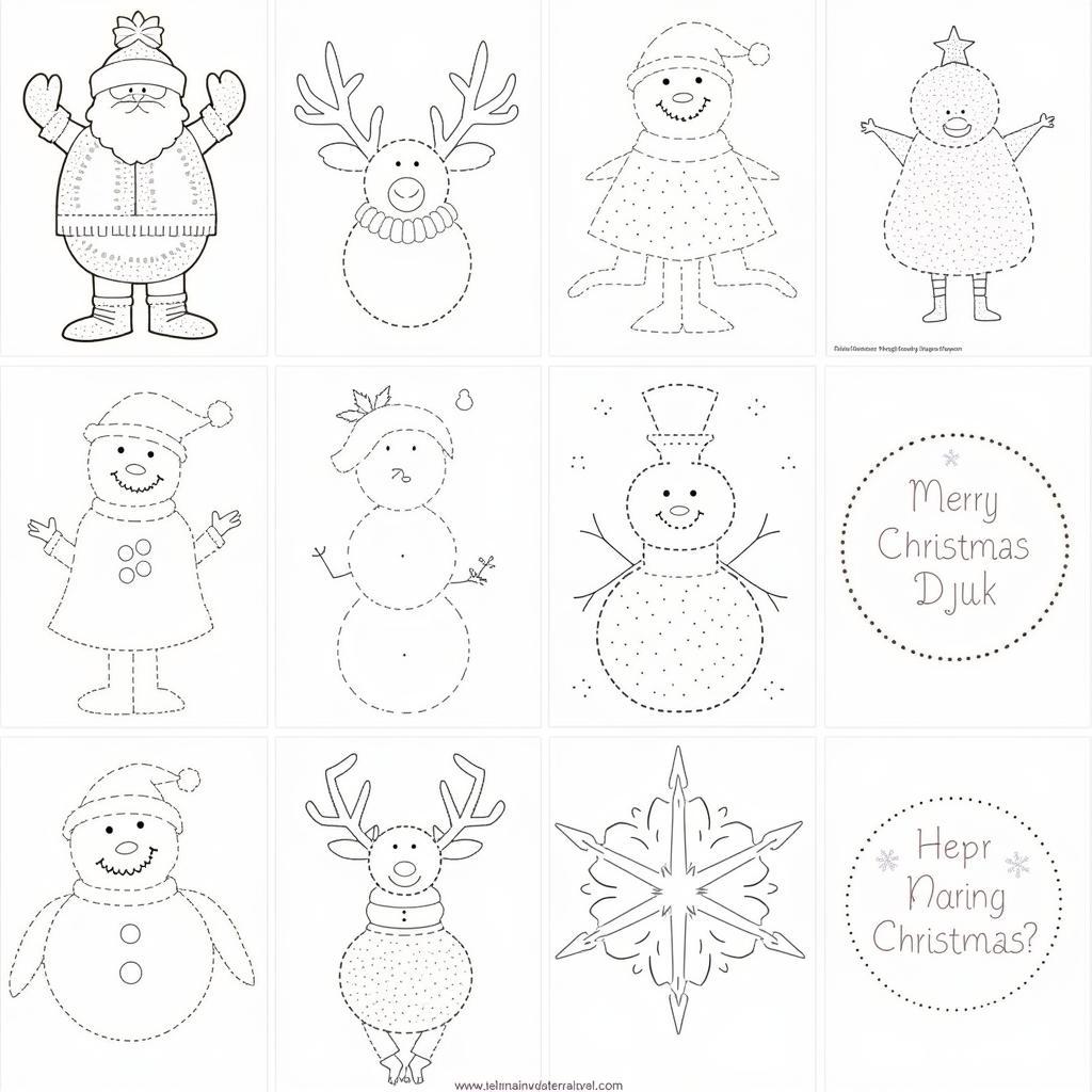 Christmas dot art printables showcasing various festive designs.