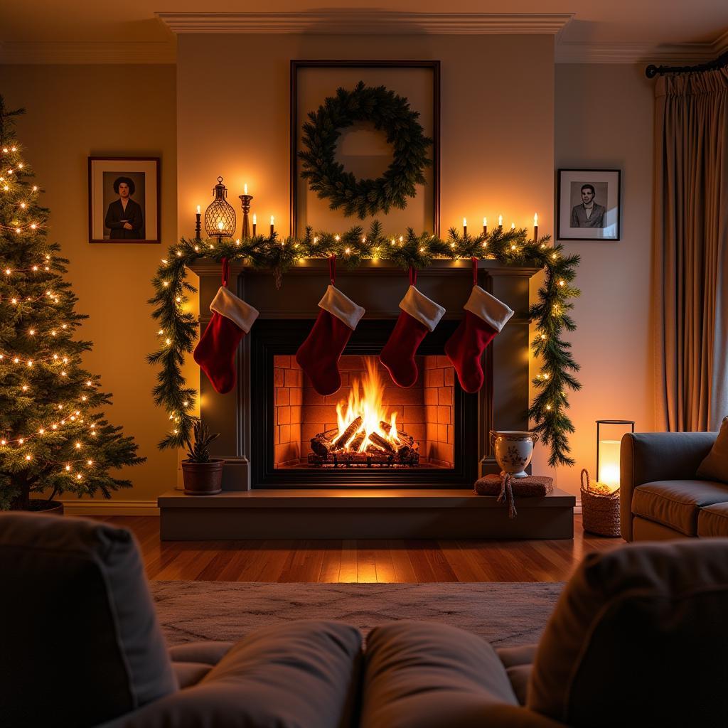 Cozy Living Room with Christmas Fireplace on Frame TV