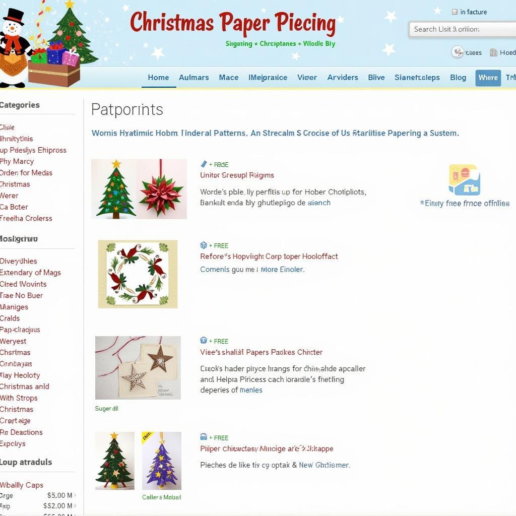 Website showcasing Christmas Paper Piecing Patterns