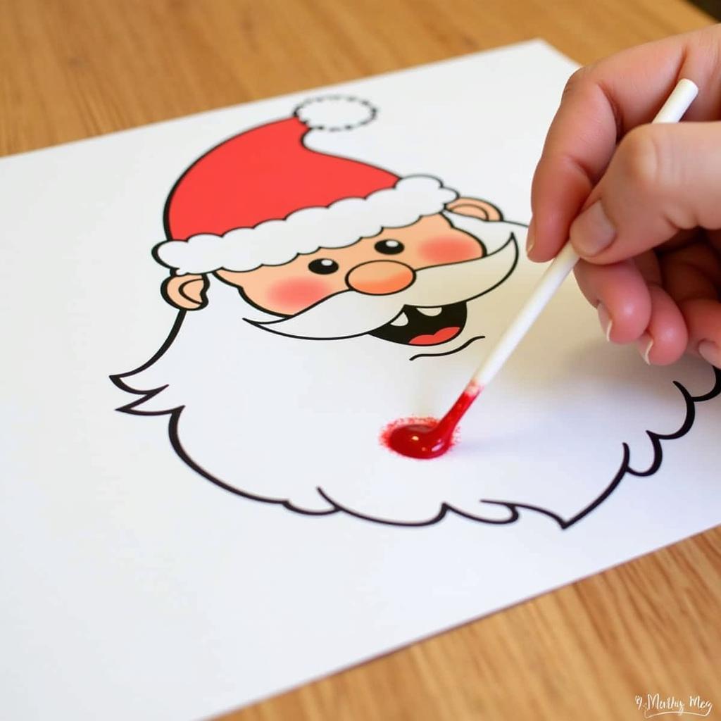 Christmas q tip painting printable featuring Santa Claus