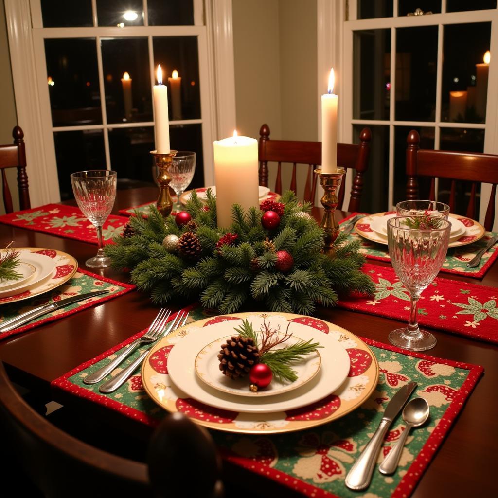 Beautifully Set Christmas Table Featuring Quilted Placemats