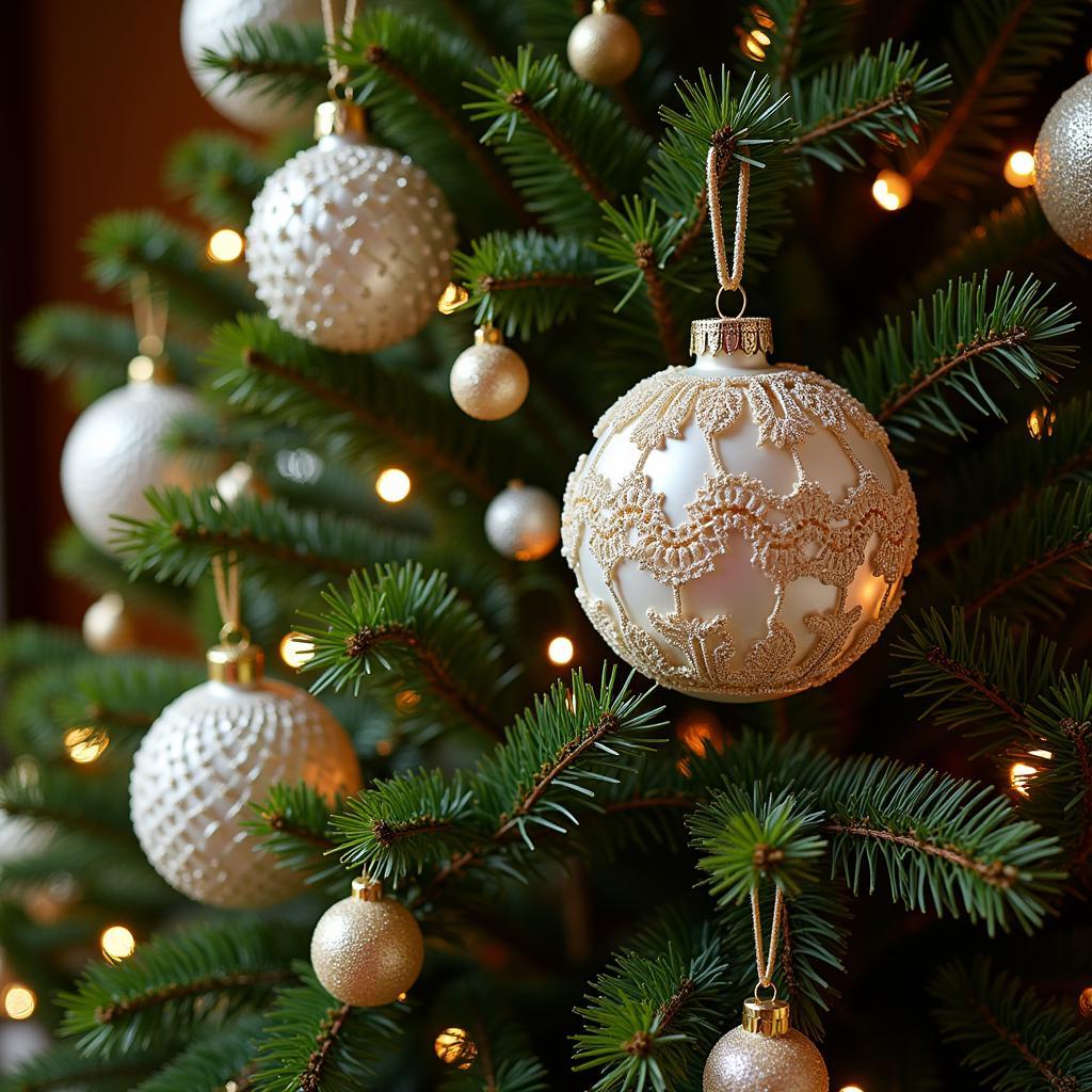 Christmas Tree Decorated with Free-Standing Lace Ornaments