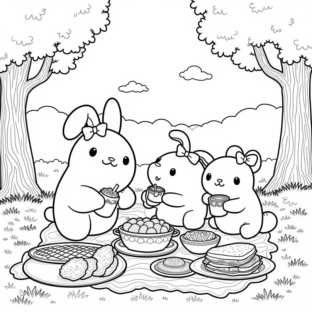 Cinnamoroll Coloring Page: Picnic with Friends