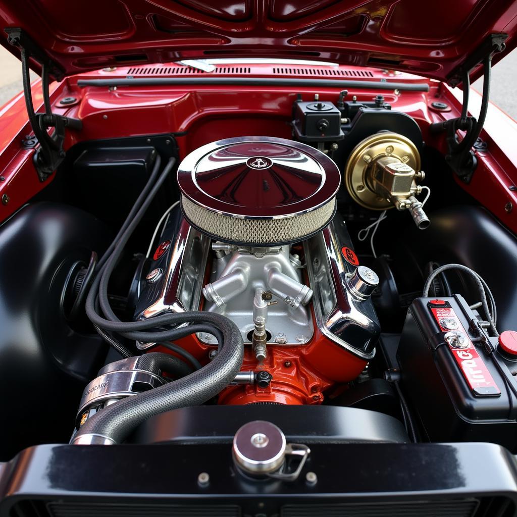 A polished classic car engine