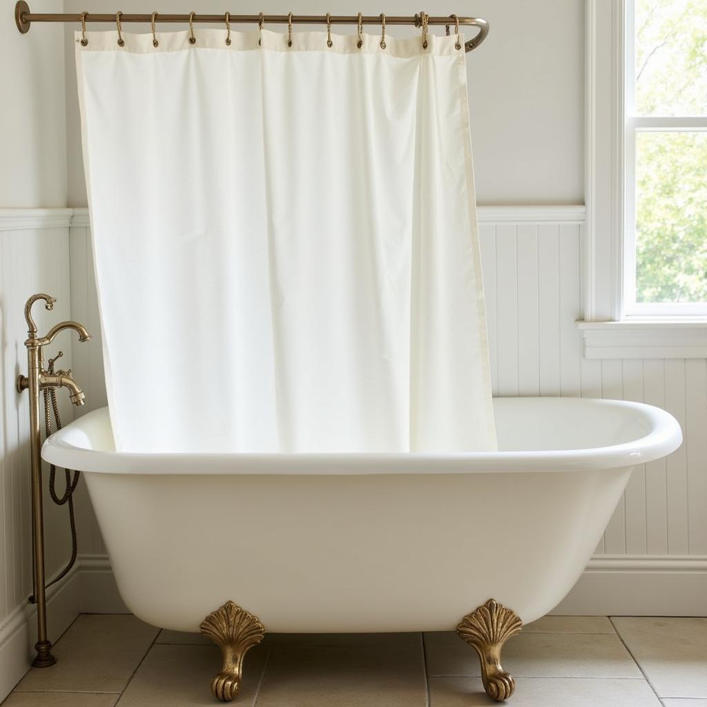 Vintage bathroom with a clawfoot tub and shower curtain