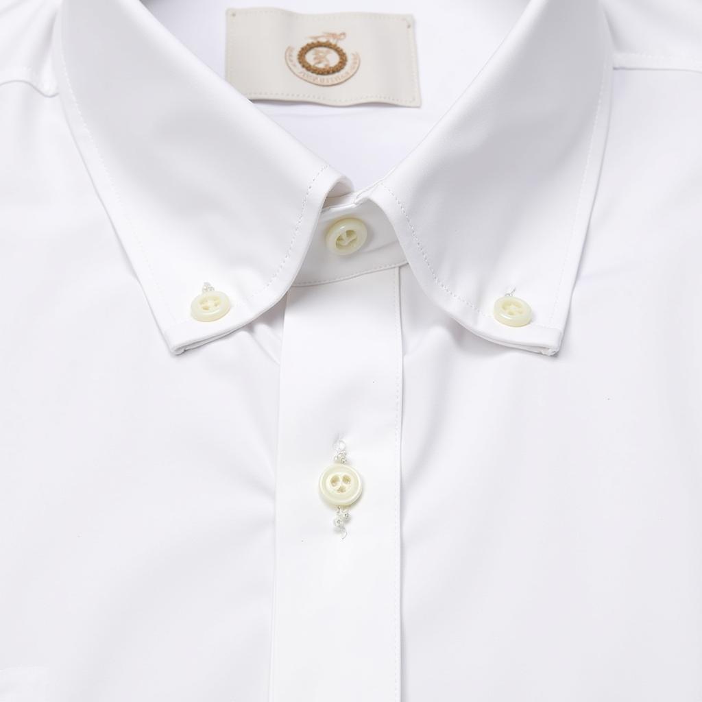 Detailed view of the collar and buttons on a crisp white dress shirt