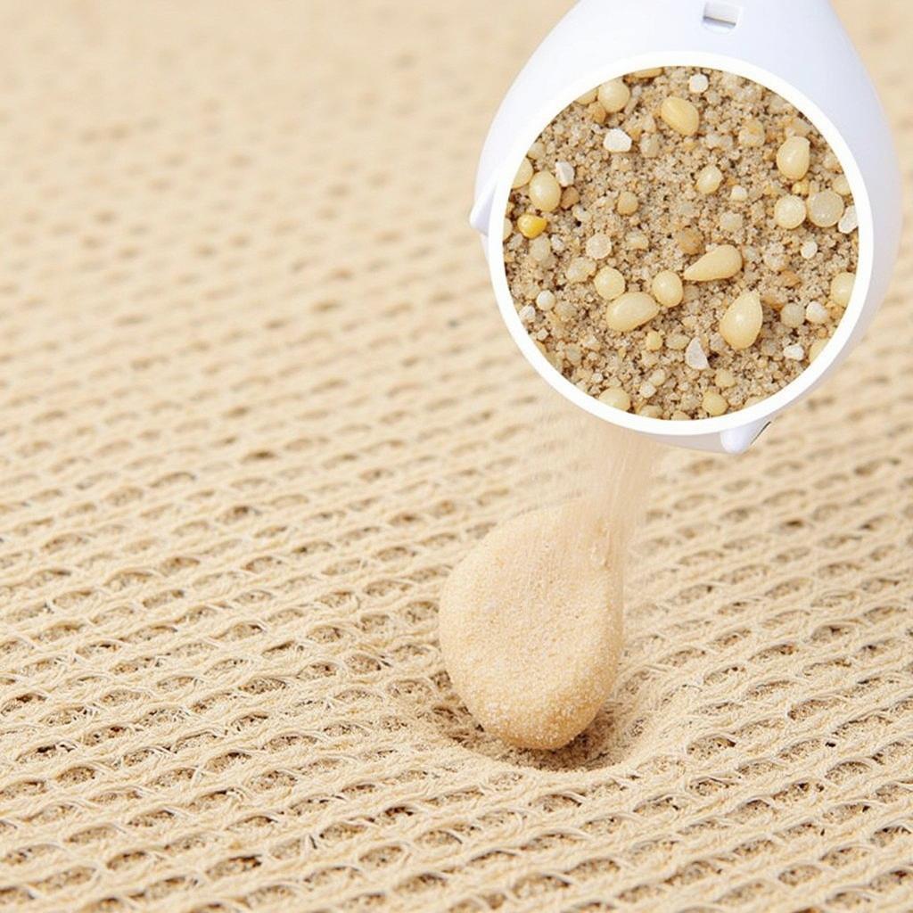 Sand falling through the weave of a beach mat