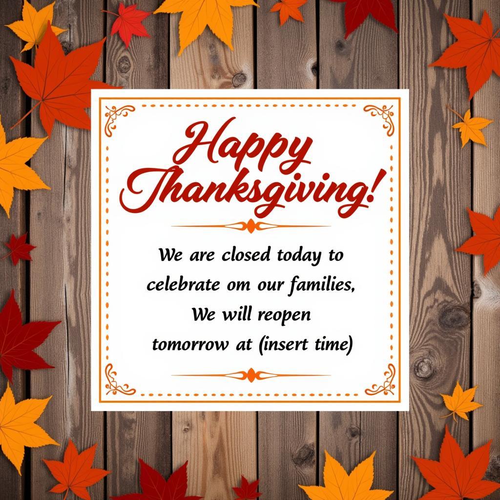 Vintage Closed for Thanksgiving Sign