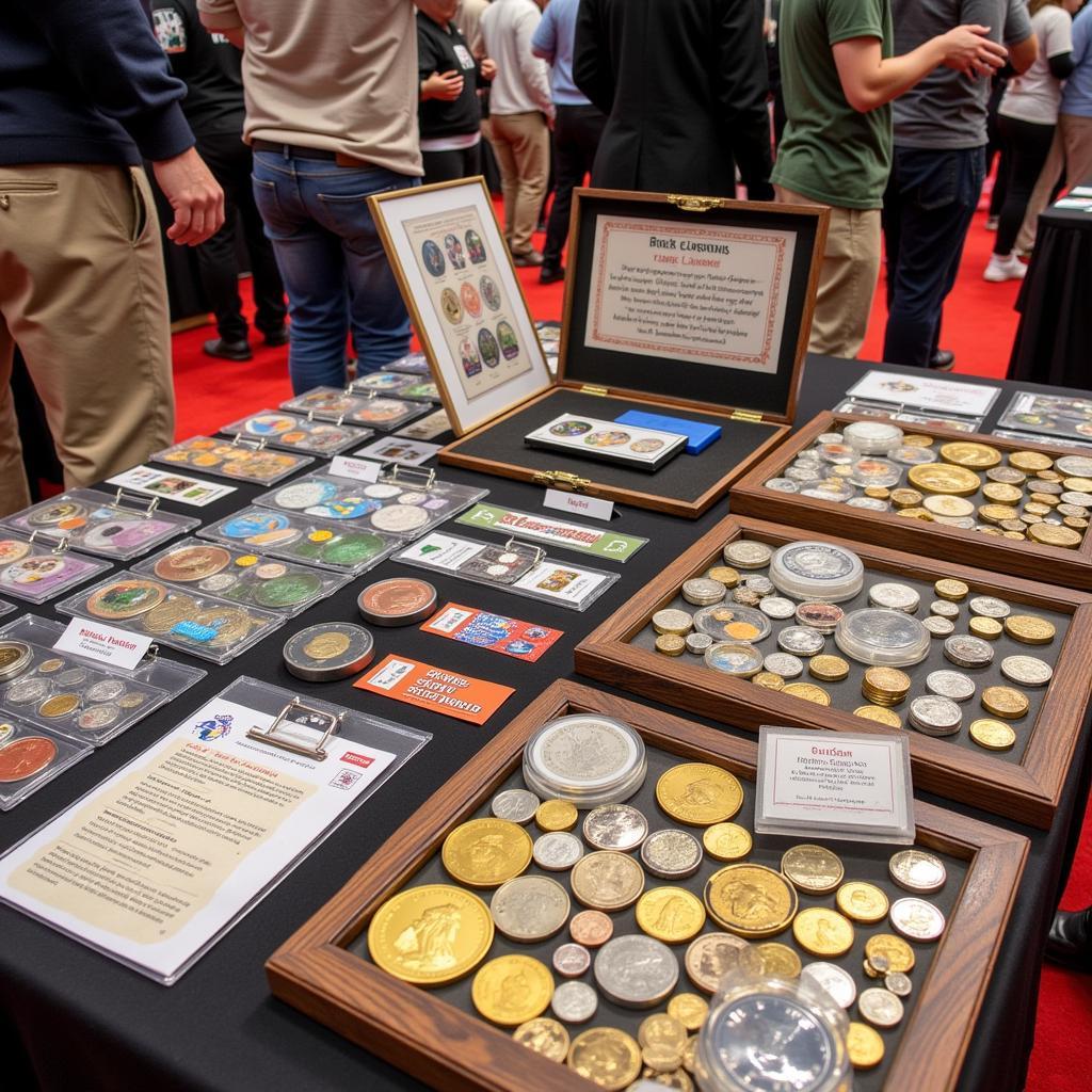 Exploring a coin show booth filled with free coin samples