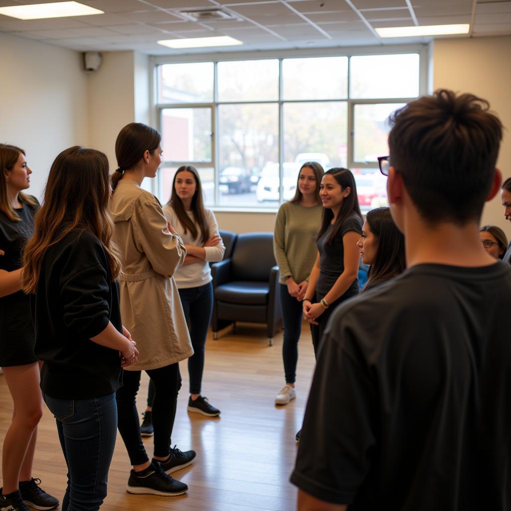 Actors participating in a scene study workshop at a community center