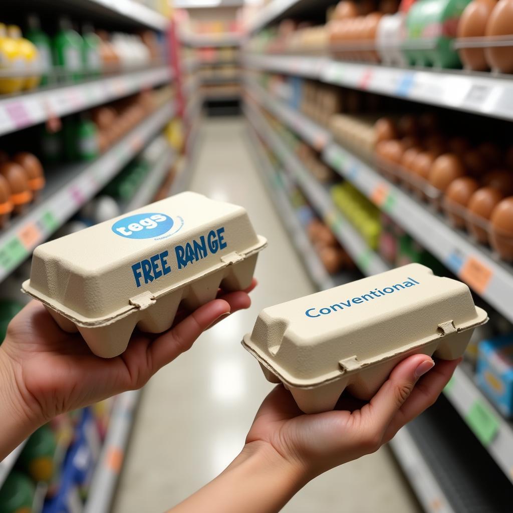 Consumer Comparing Egg Cartons at the Supermarket