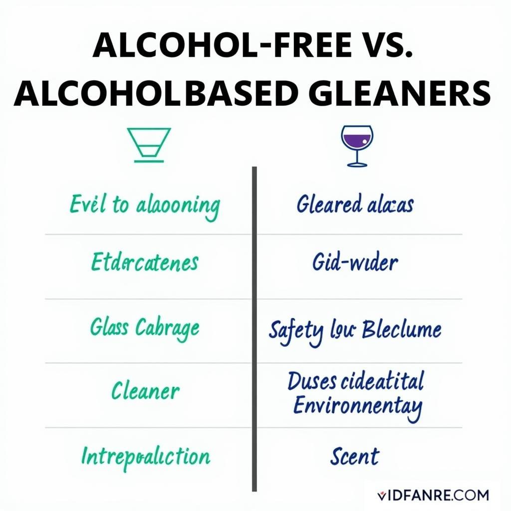 Comparison chart of alcohol-free glass cleaner vs alcohol