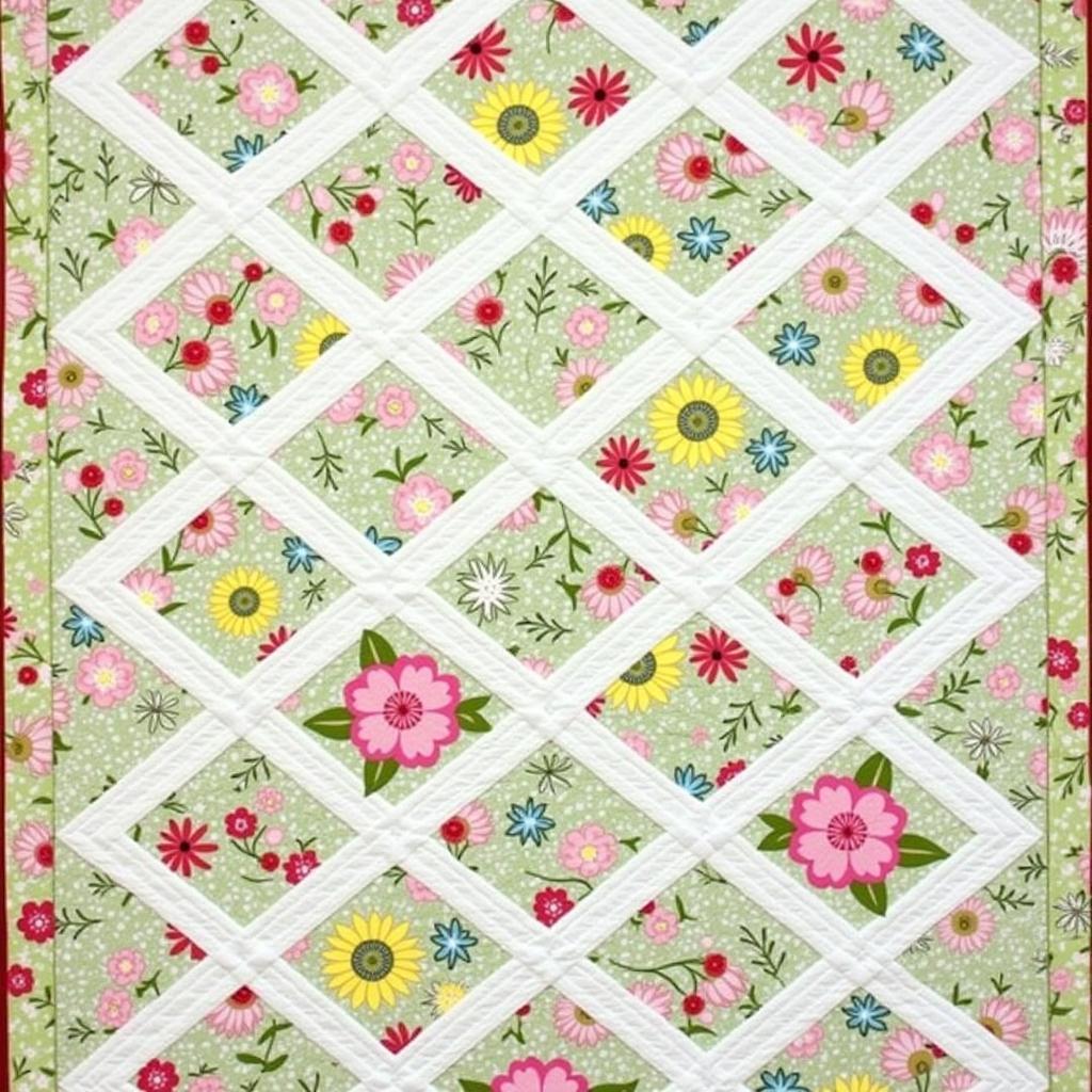 Finished Trellis Quilt with a Garden Theme