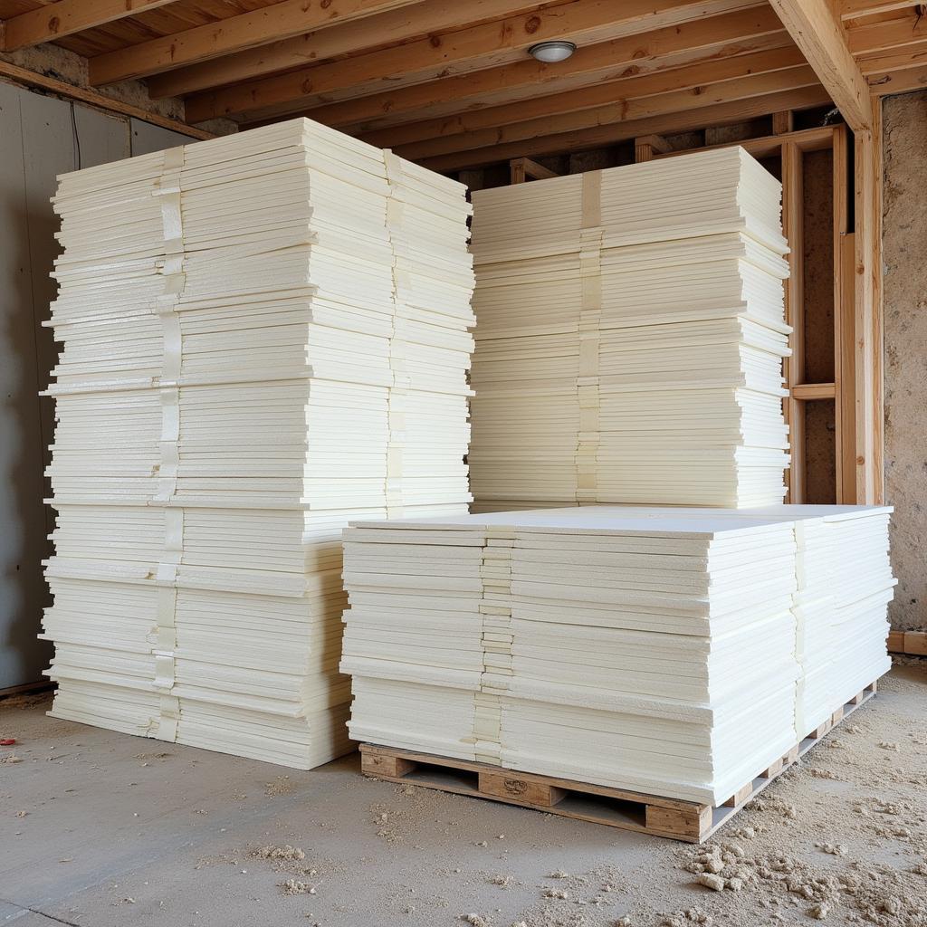 Stacks of Styrofoam Insulation Boards at a Construction Site