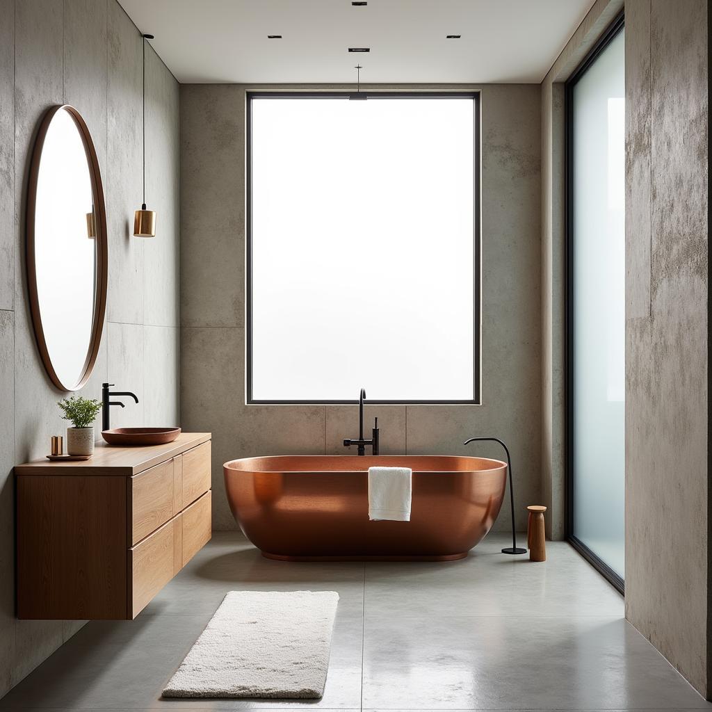 Modern bathroom with a copper free-standing tub