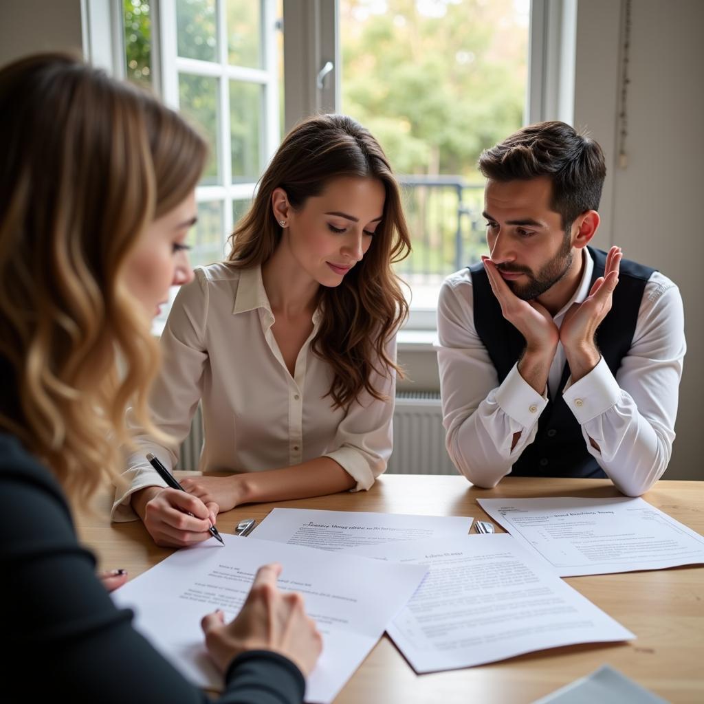 Couple Reviewing Wedding Contract with a Planner