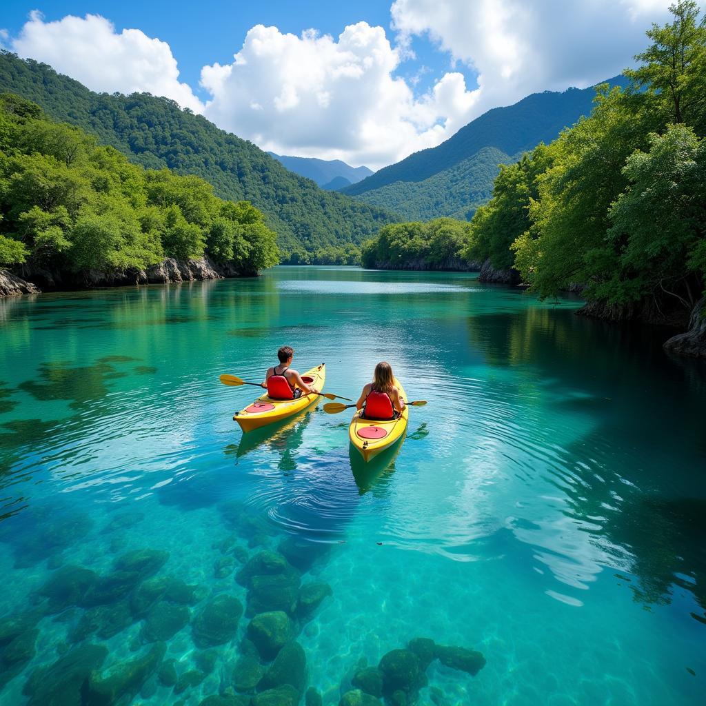  Couple kayaking in the serene waters of Costa Rica