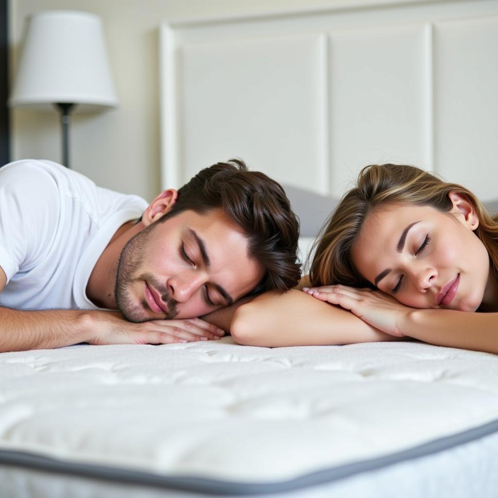 A couple sleeping soundly on a comfortable mattress