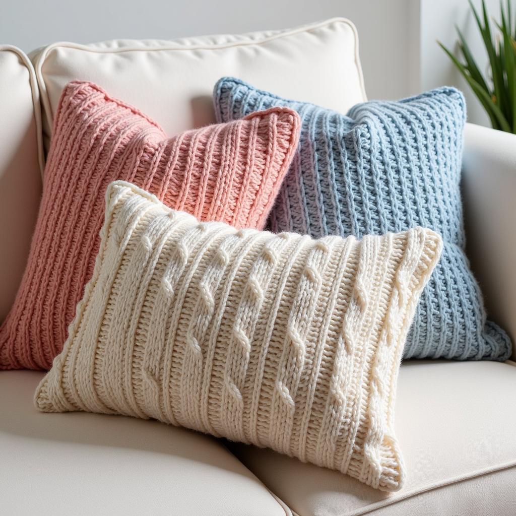 Knitted Pillow Covers on a Sofa